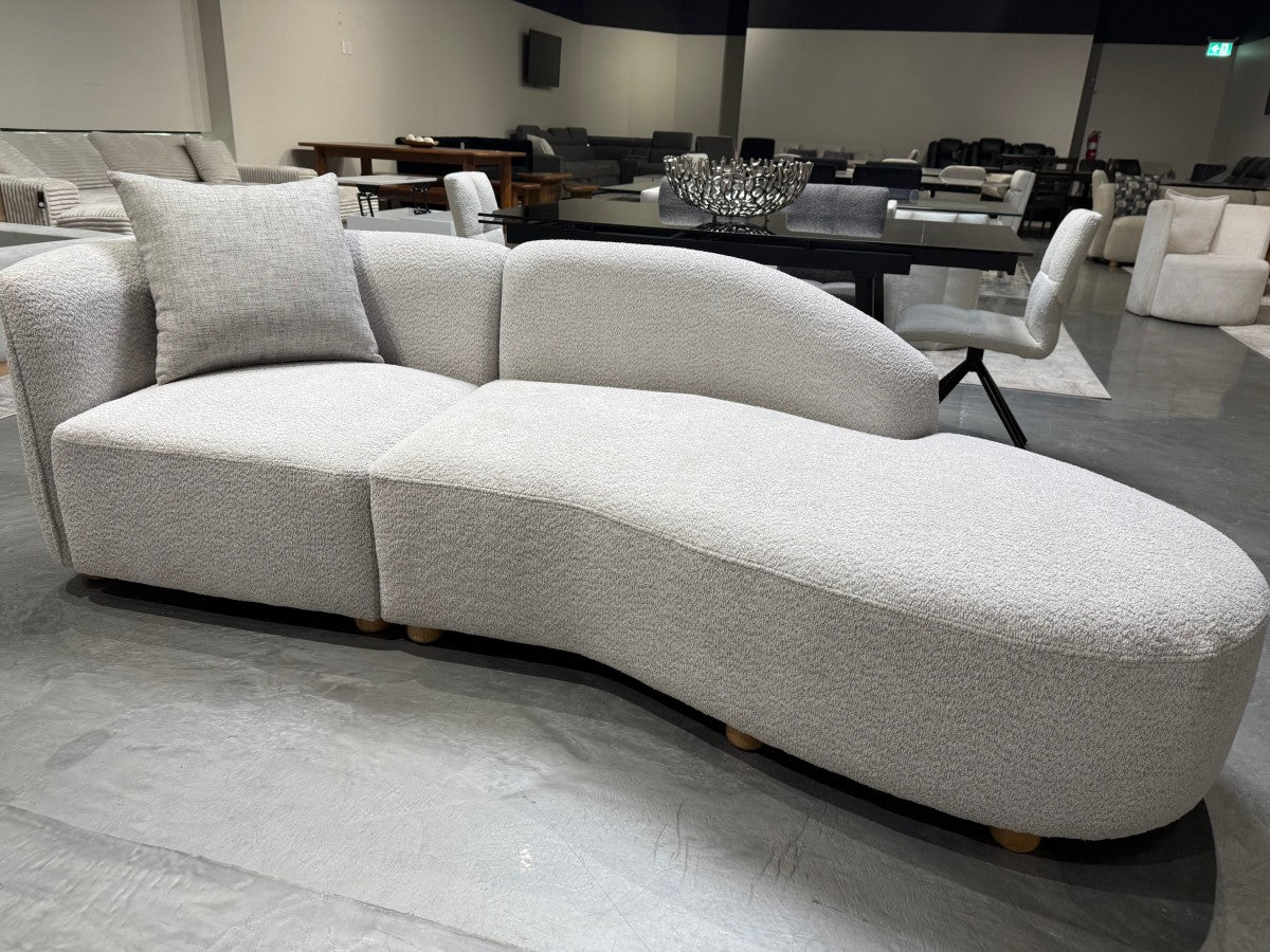 Sofia Beige Contemporary Curved Frame Sofa Chaise, Plush Polyester Fabric, Metal Legs