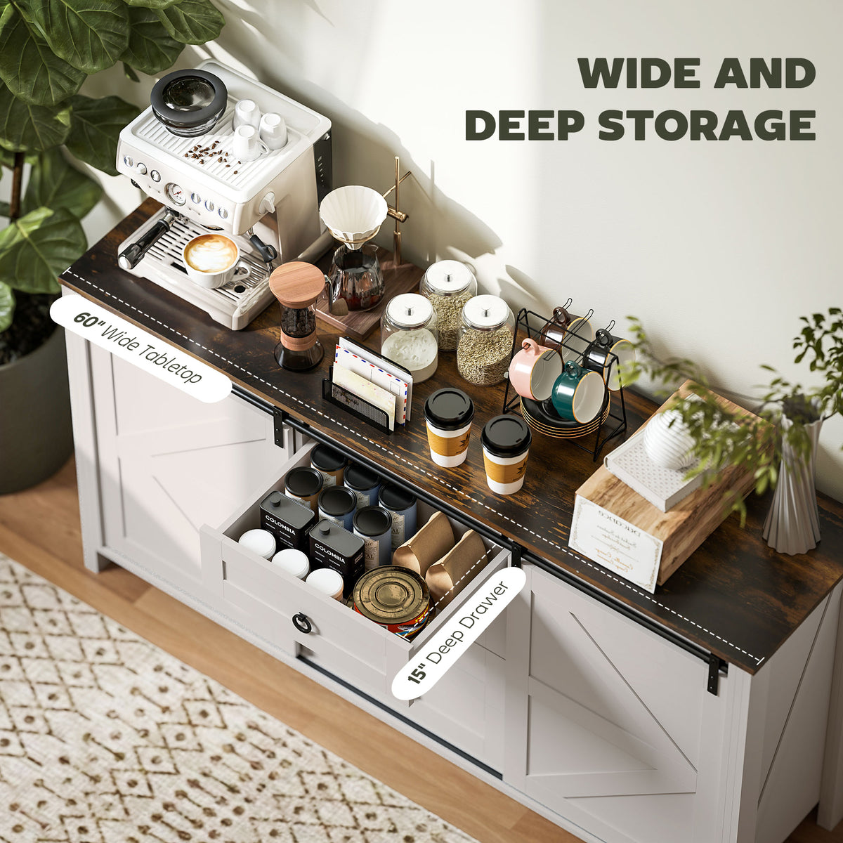 Farmhouse Sideboard with Sliding Barn Doors – 60"W x 31"H