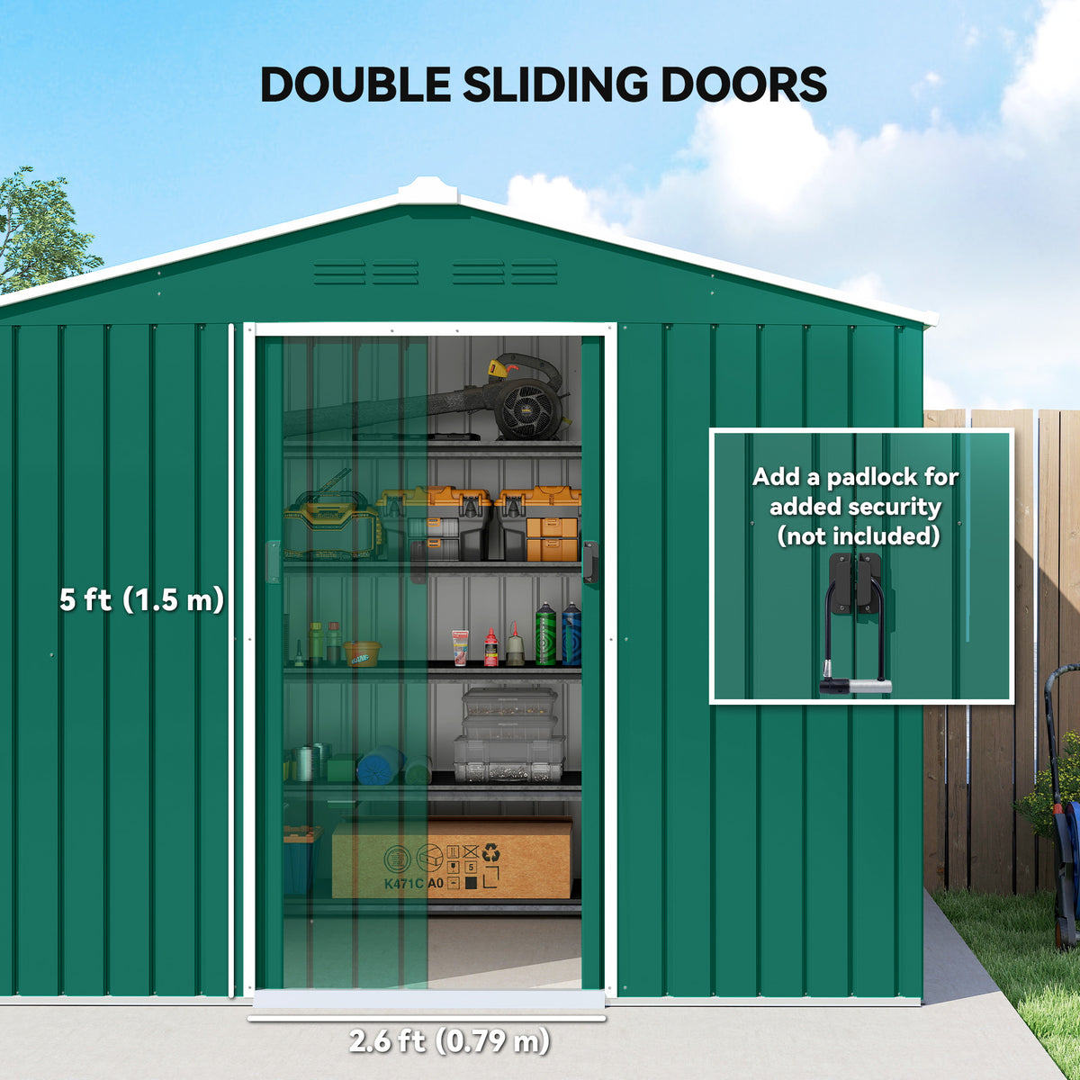 8' x 6' Outdoor Storage Shed, Metal Garden Tool Storage House with Lockable Sliding Doors and Vents