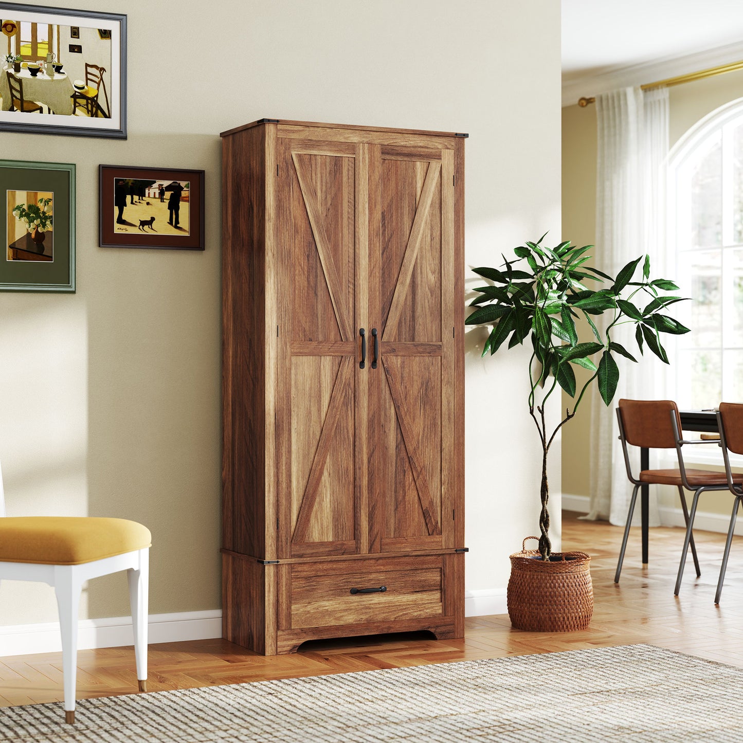 HOMCOM 72" Farmhouse Pantry Cabinet with Adjustable Shelves, Brown