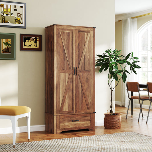 HOMCOM 72" Farmhouse Pantry Cabinet with Adjustable Shelves, Brown