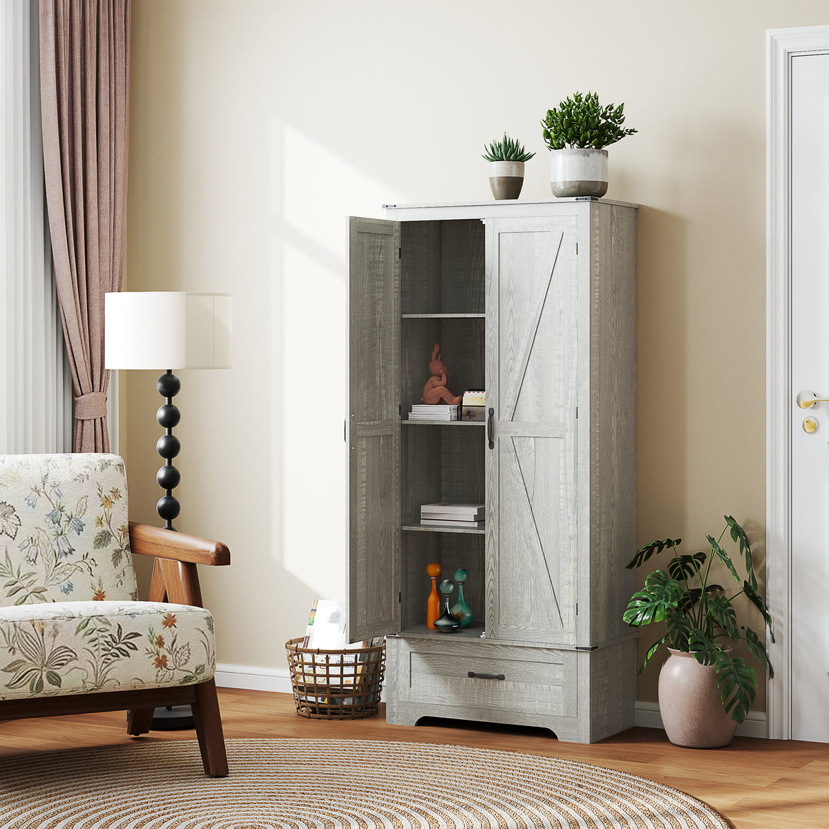 Farmhouse Pantry Cabinet with Adjustable Shelves – 32"W x 72"H
