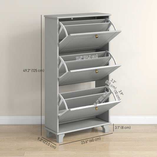 Narrow Shoe Storage with 3 Flip Drawers and Adjustable Shelves – 24"W x 49"H