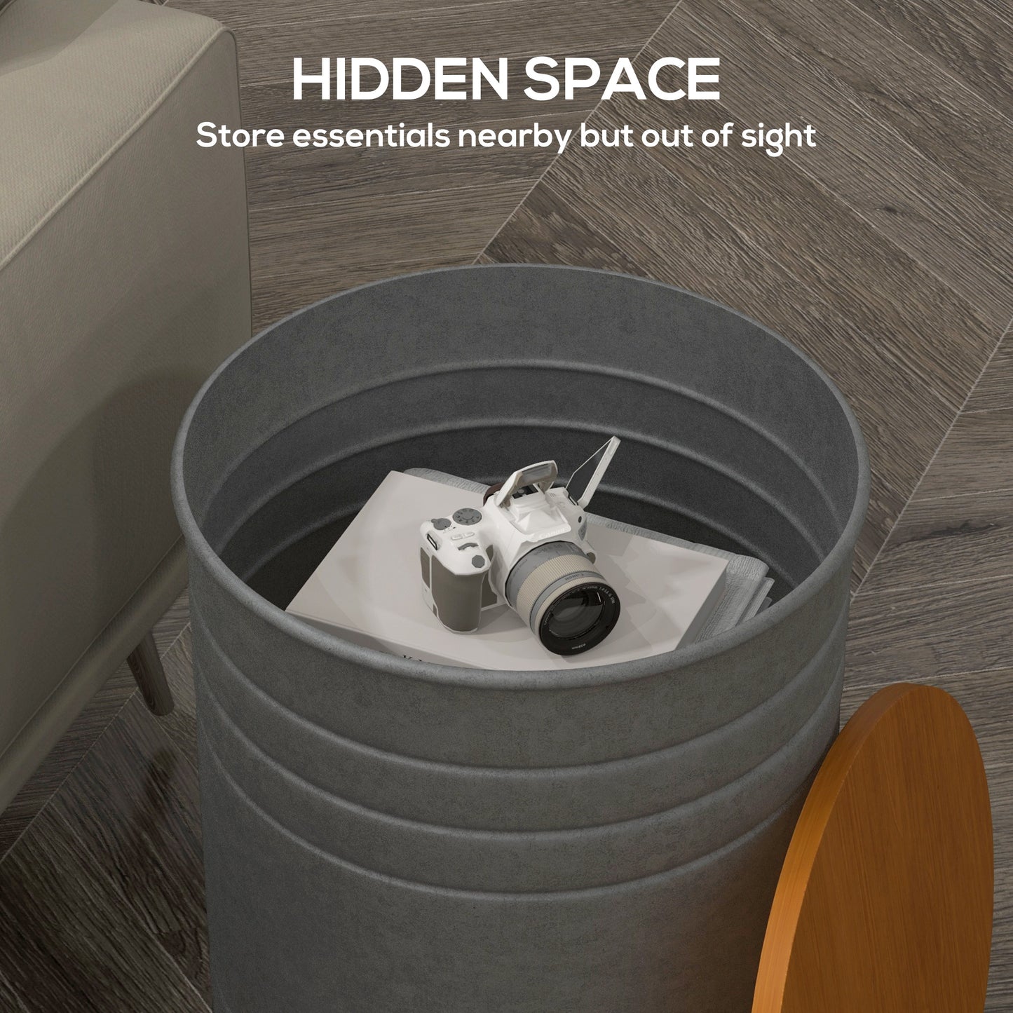 HOMCOM Round Nesting Side Tables, 2-Piece, Wood Lid, Hidden Storage