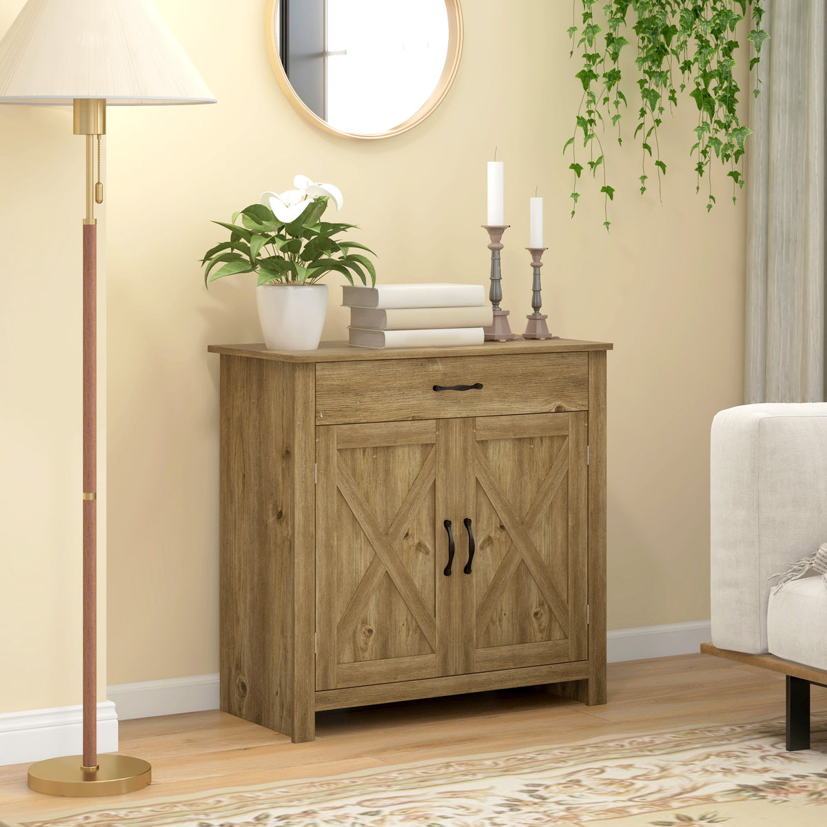 Farmhouse Sideboard Buffet Cabinet with Barn Doors – 32"W x 32"H