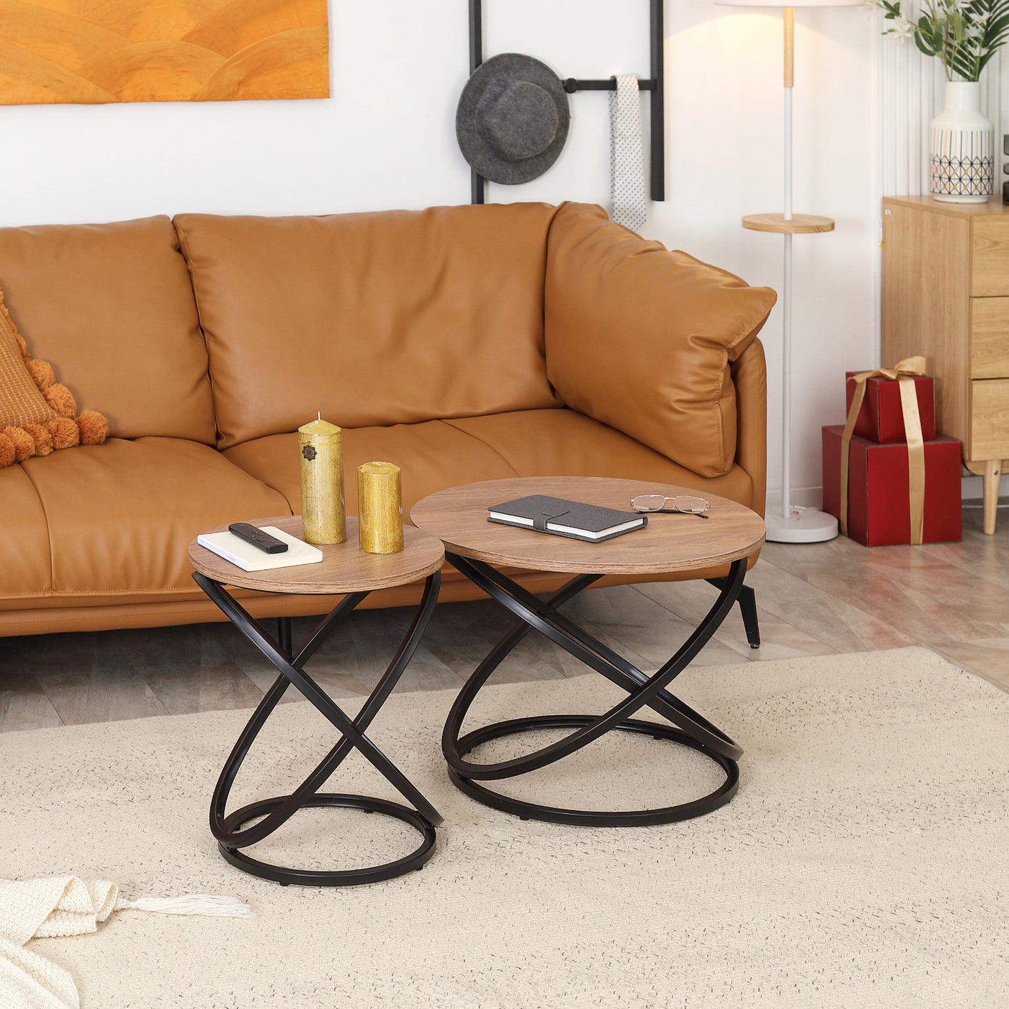 HOMCOM Industrial End Table Round 40cm x 50cm Steel Frame