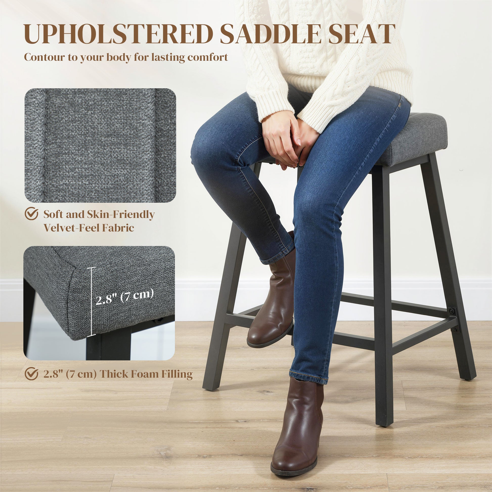 HOMCOM Velvet Upholstered Bar Stools Set of 3 Grey