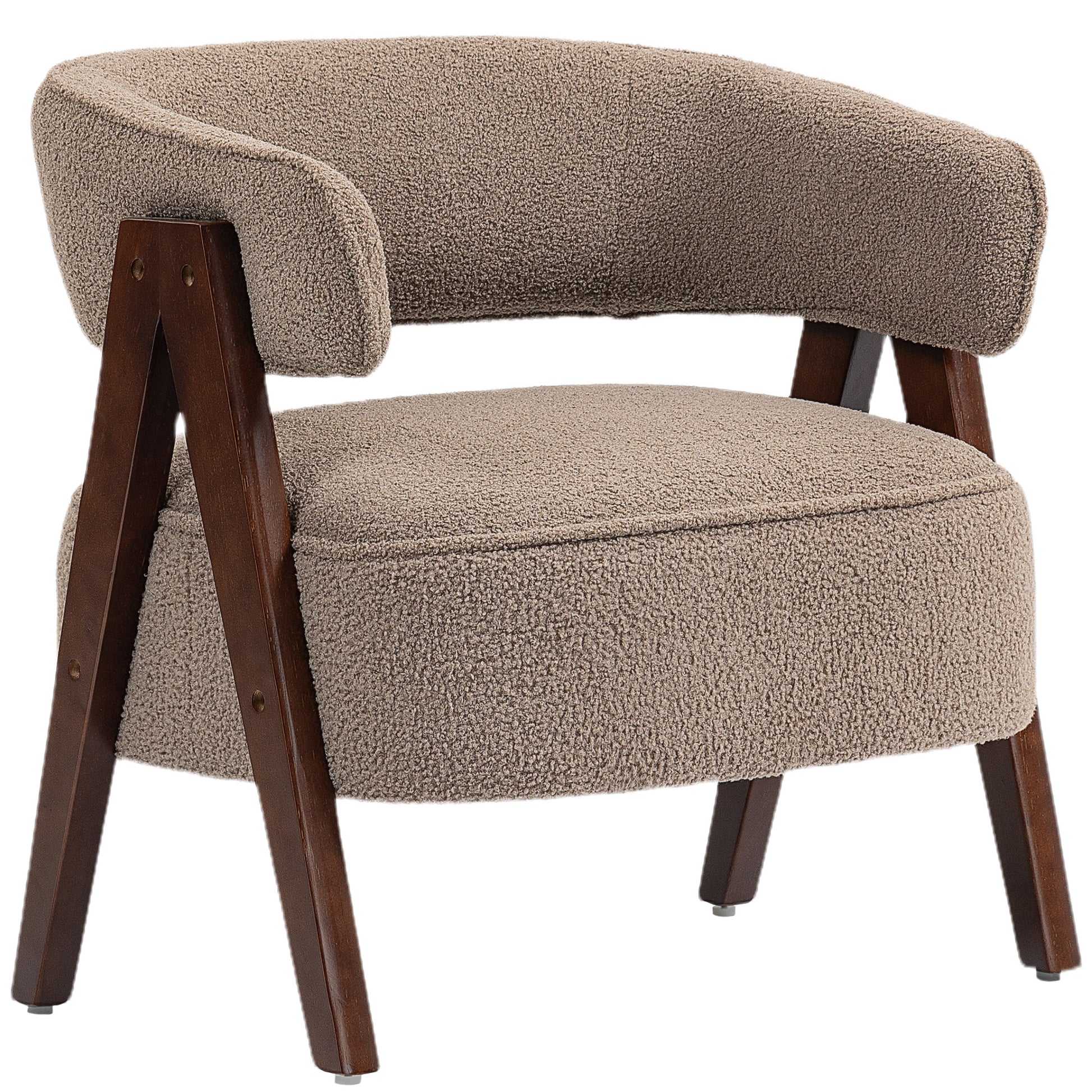 HOMCOM Sherpa Fleece Accent Chair – Light Brown Upholstered Armchair with Solid Wood Legs & Steel Frame
