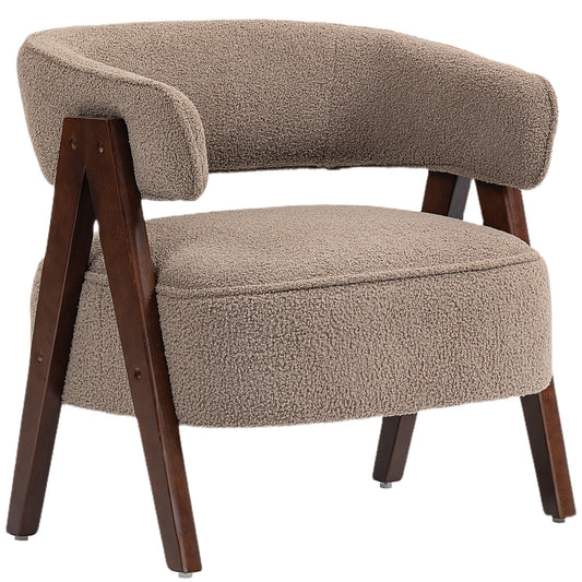 HOMCOM Sherpa Fleece Accent Chair – Light Brown Upholstered Armchair with Solid Wood Legs & Steel Frame