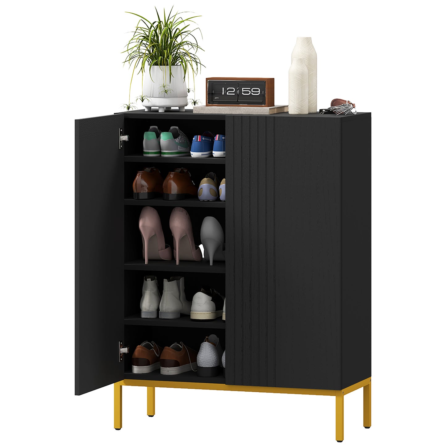 HOMCOM Slim Black Shoe Storage Cabinet with Adjustable Shelves for 15-20 Pairs