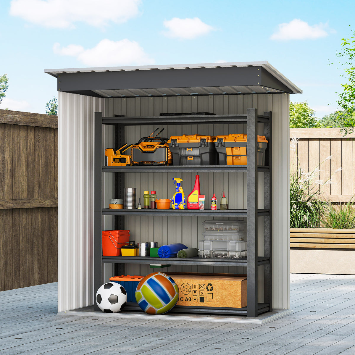 5 x 3 FT Outdoor Storage Shed with Sliding Door and Sloped Roof, Steel Frame Garden Shed Tool Equipment – Black