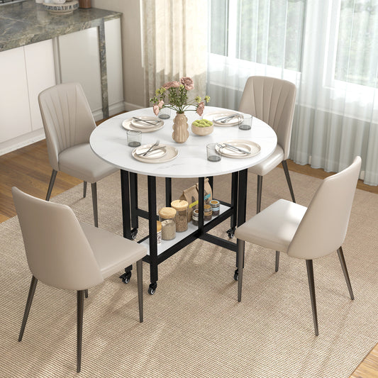 39" Round Folding Dining Table with Open Shelf and Lockable Wheels