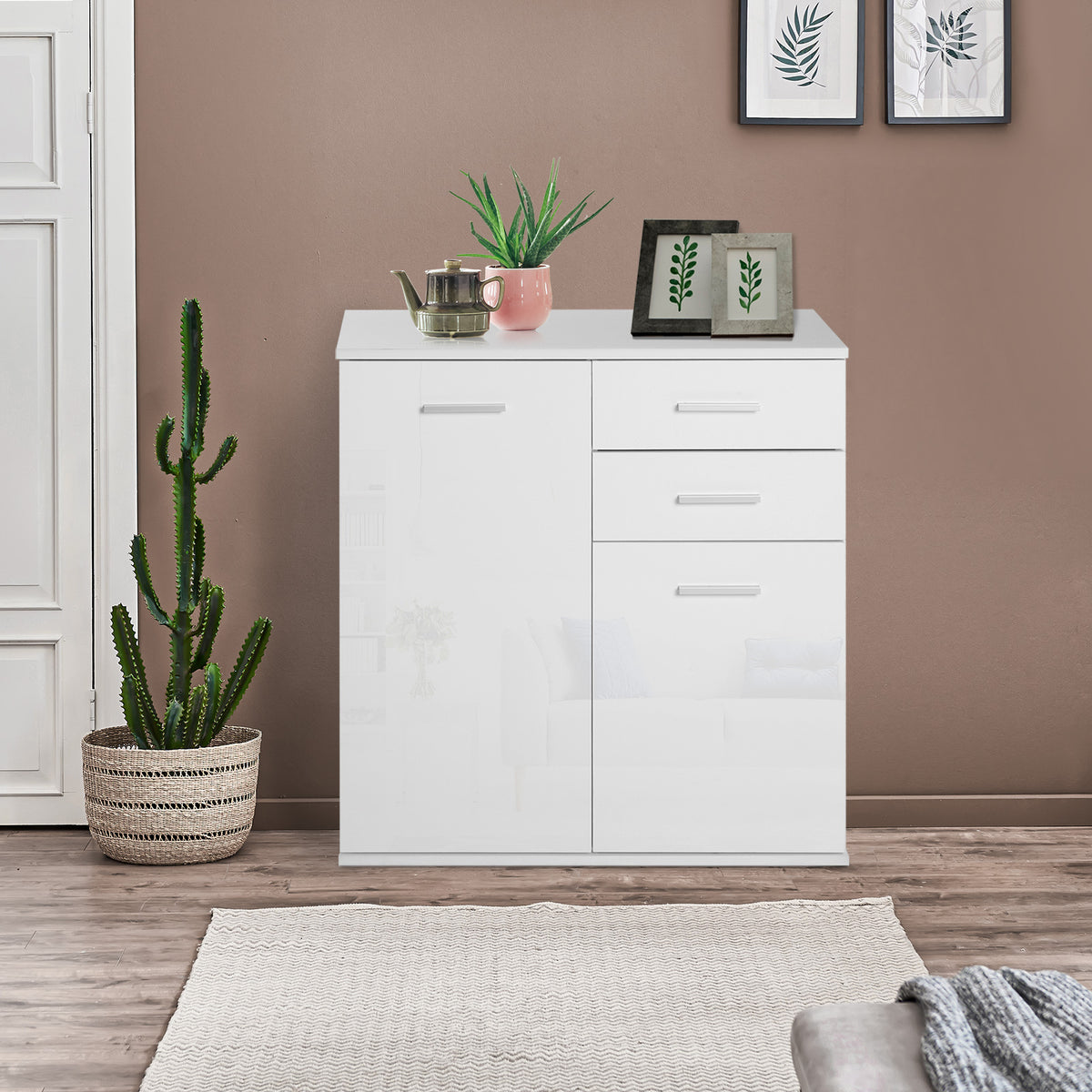 High Gloss Sideboard with 2 Drawers and 2 Doors – 28"W x 30"H