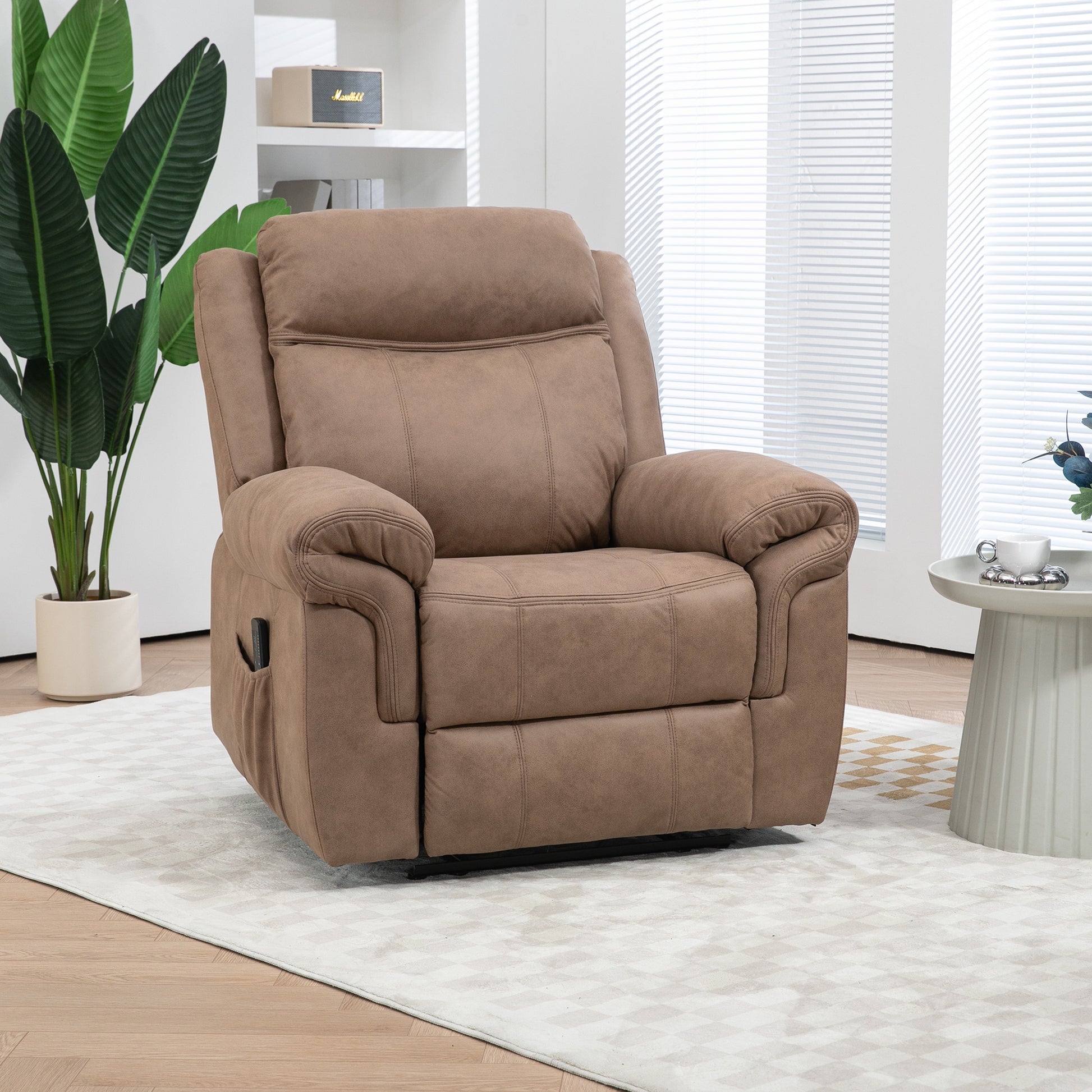 HOMCOM Manual Recliner Chair with Vibration Massage, Side Pockets, Microfiber, Brown