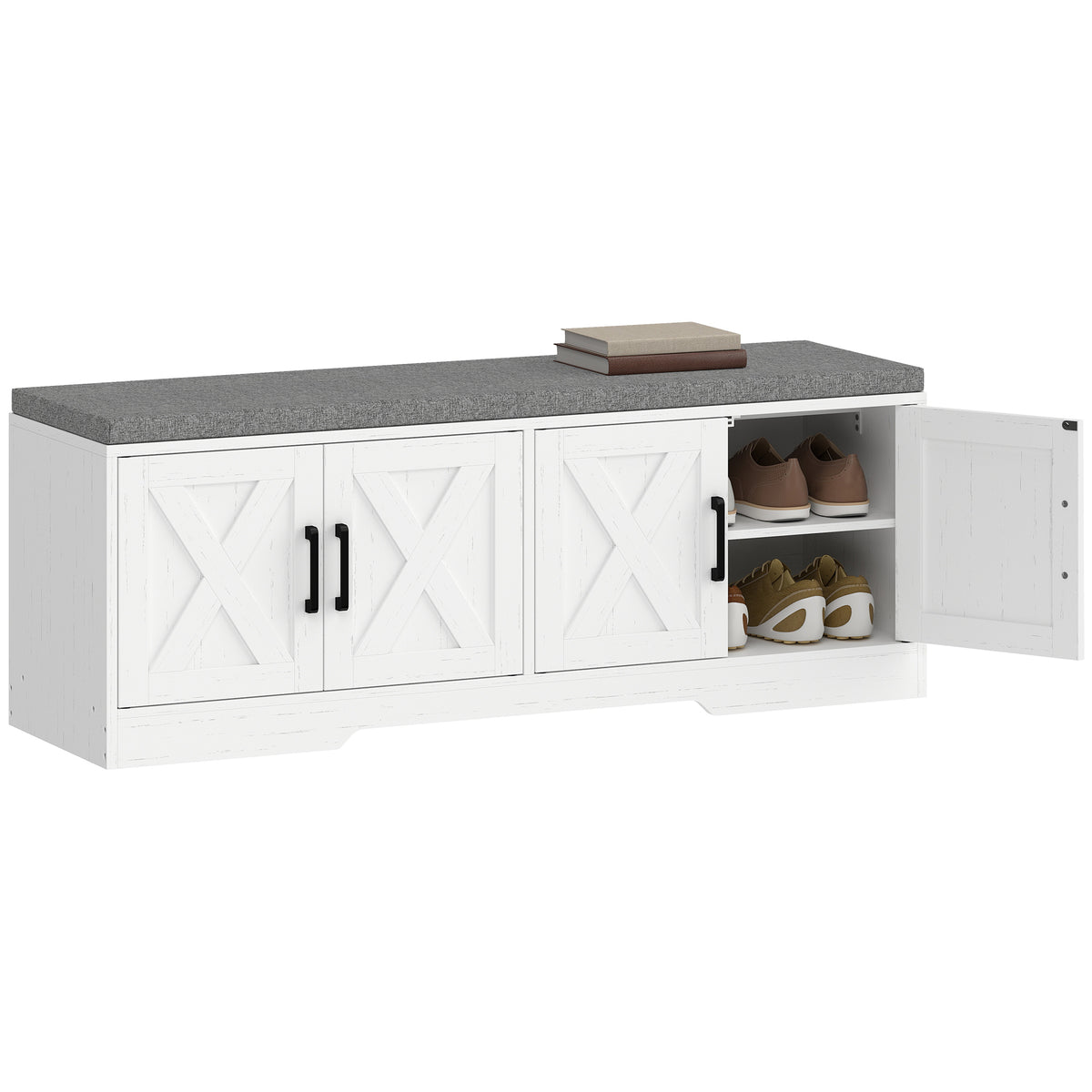 Shoe Storage Bench with Cushion and Doors – 47"W x 18"H