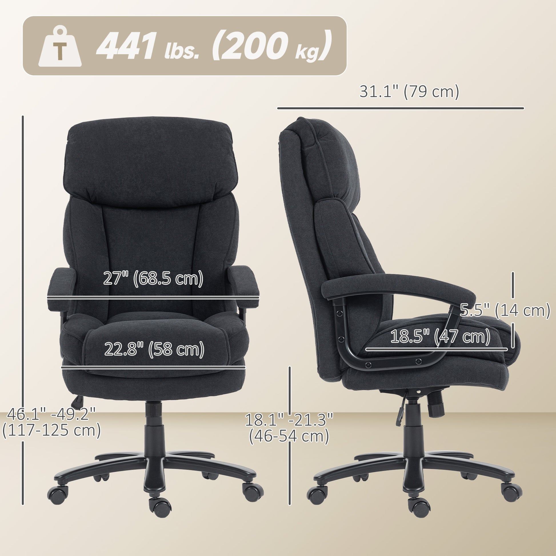 HOMCOM Big & Tall Heavy-Duty Executive Office Chair, 200kg Capacity, Black
