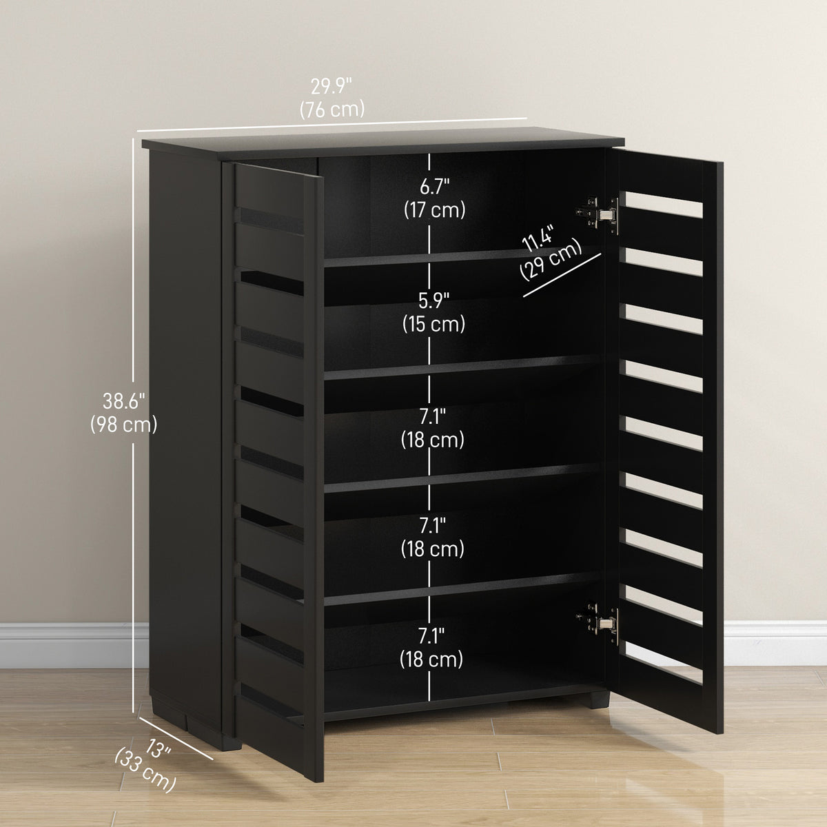 Shoe Cabinet with 2 Slatted Doors – 30"W x 39"H