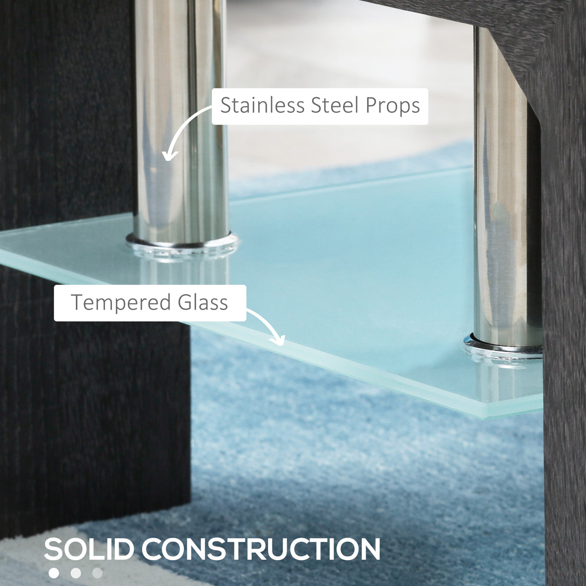 Rectangle Glass-Top Coffee Table with Storage Shelf, Grey