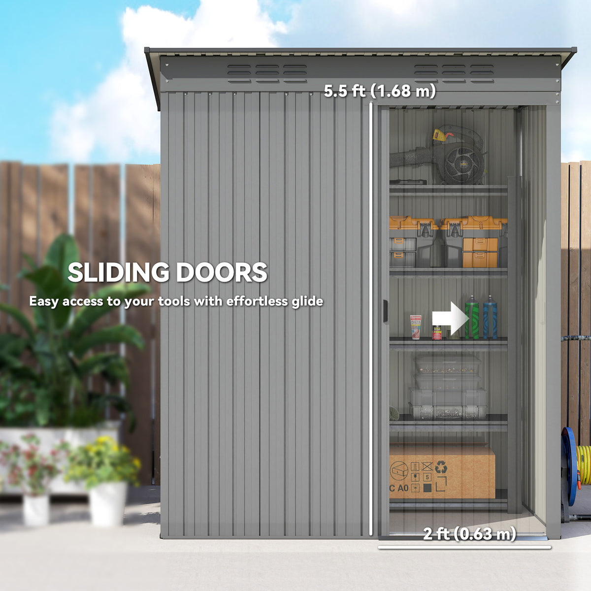 5.2' x 3.5' Outdoor Storage Shed, Easy to Assemble Metal Garden Shed, for Backyard, Lawn, Patio – Light Grey