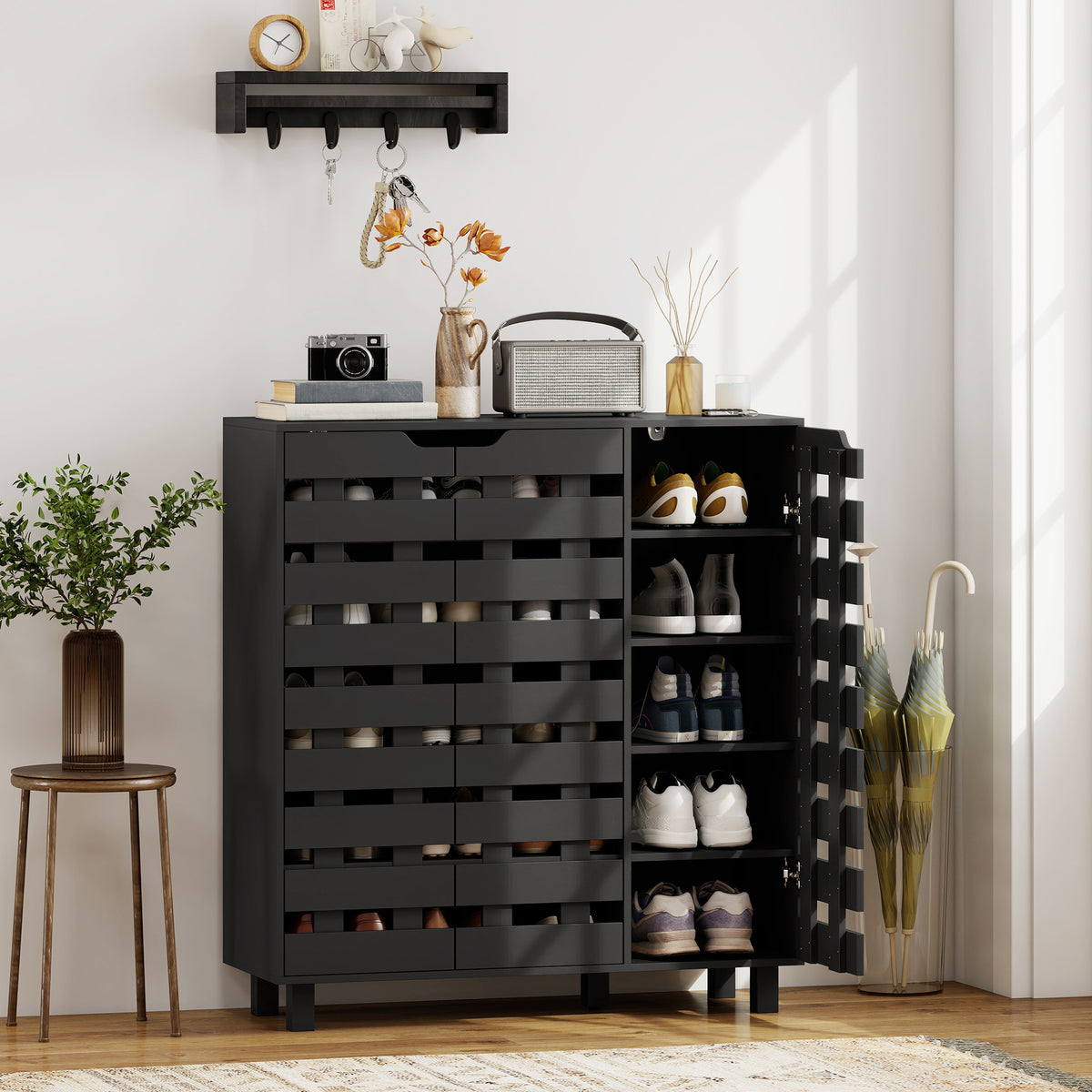 Shoe Cabinet with Hollowed-Out Doors – 34"W x 37"H