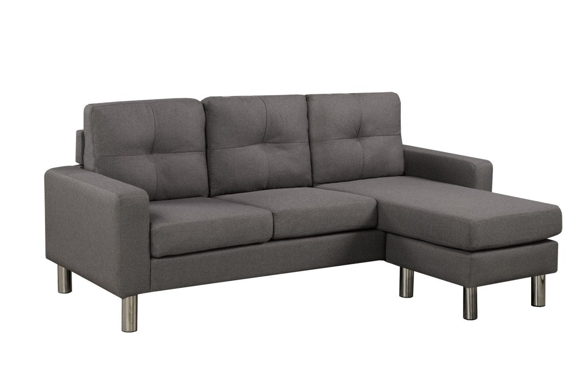 Modern Dark Grey Sectional Sofa with Reversible Chaise and Chrome Legs
