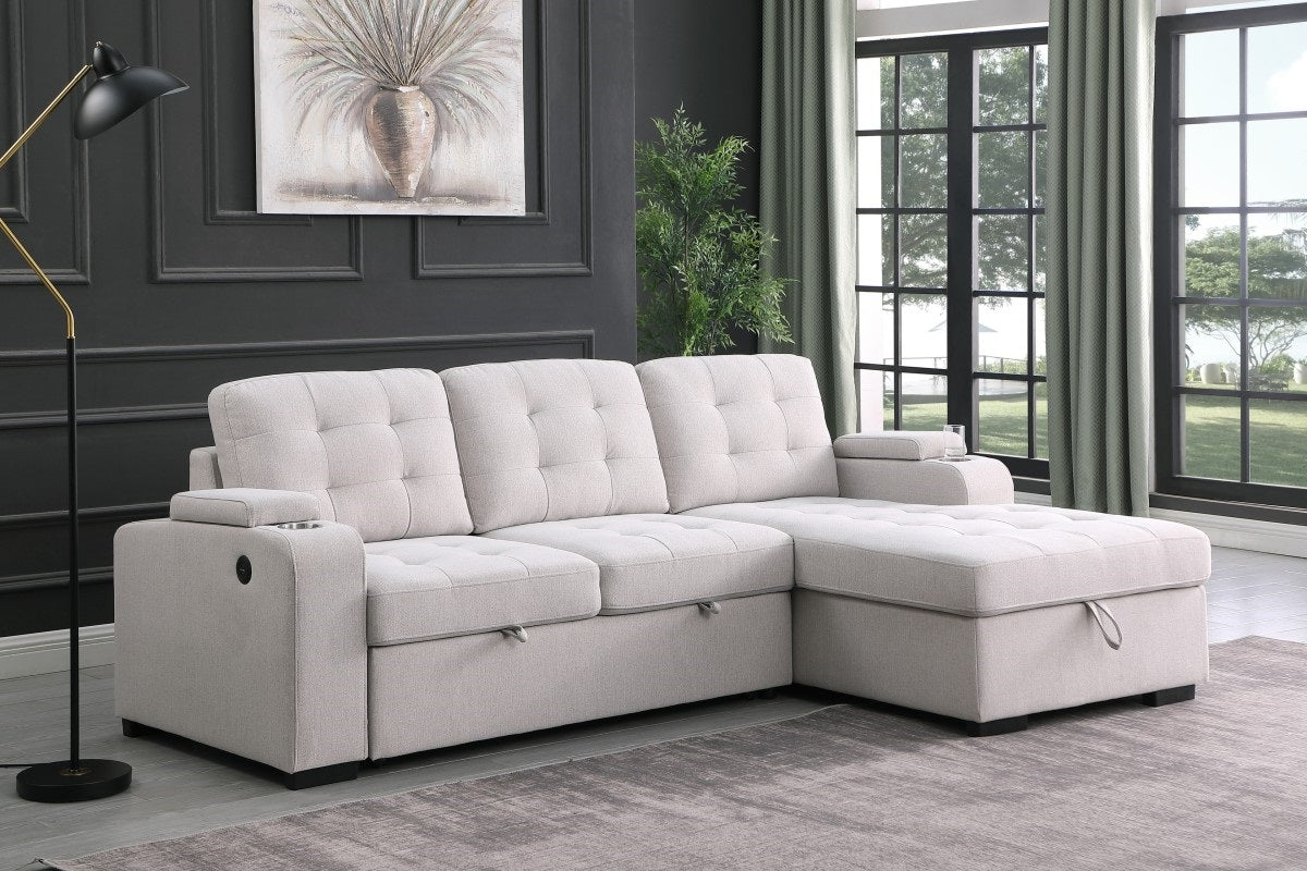 Tufted Sectional Sleeper – Beige