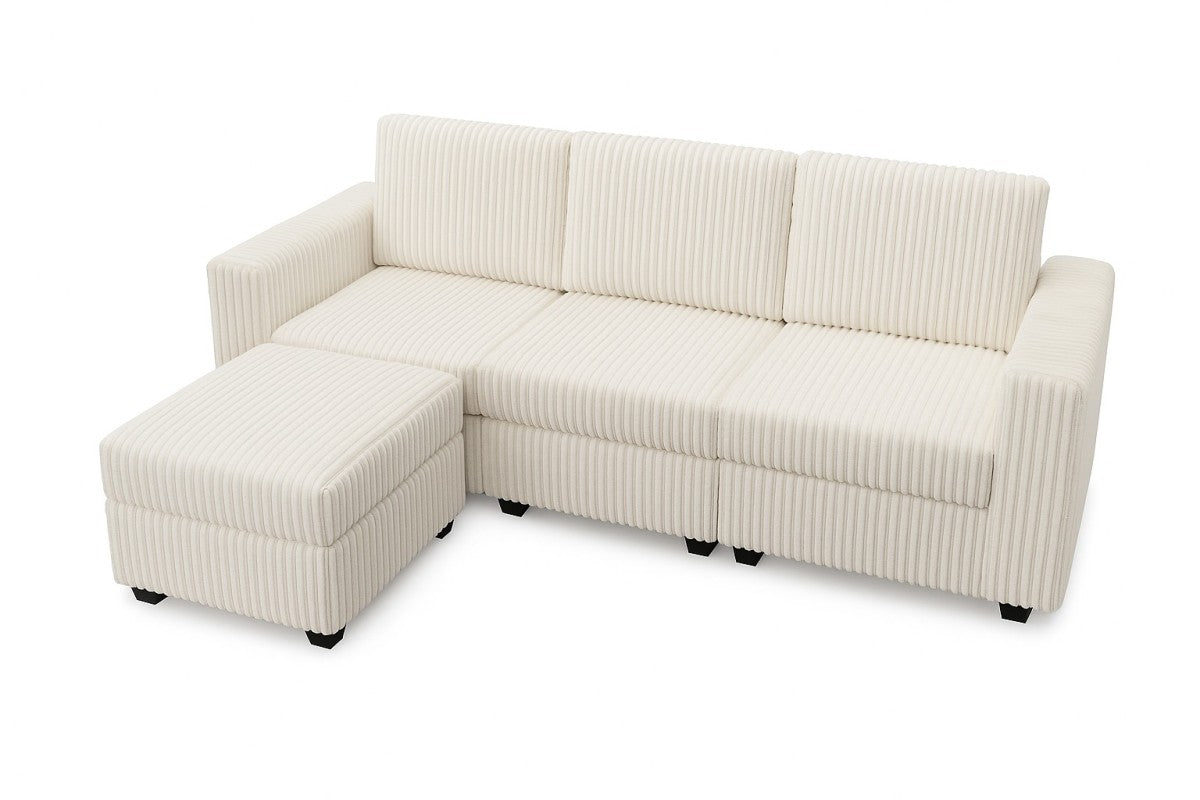 Versatile Beige Modular Sectional Sofa with Storage, Plush Fabric & Ottoman