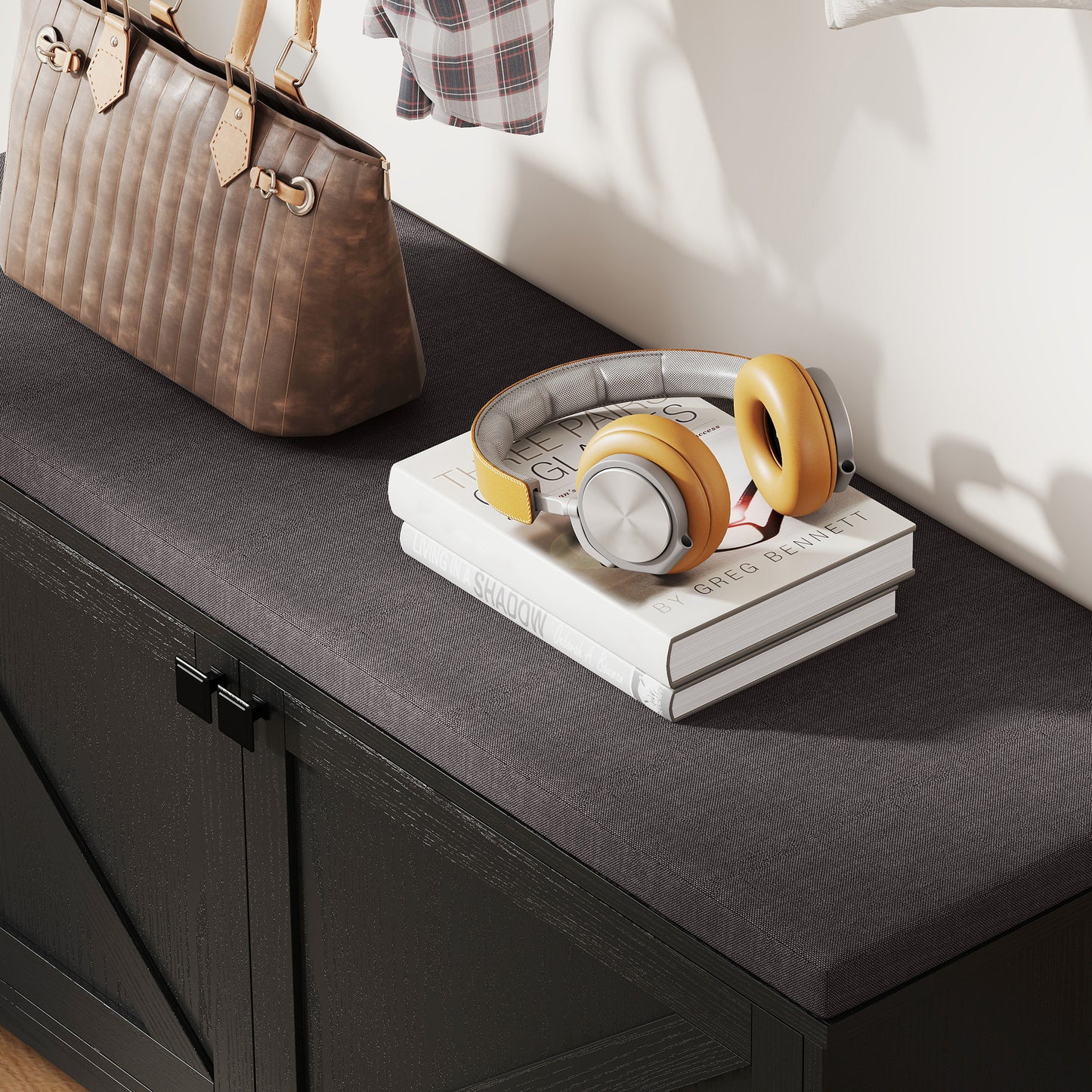 HOMCOM Entryway Shoe Storage Bench, Padded Seat, 8-Pair Organizer, Black Wood Grain