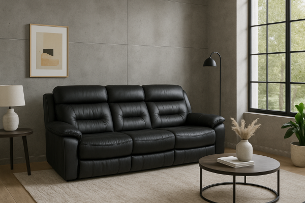 Nelson Luxurious Black Leather Recliner Sofa with Cupholders and Ergonomic Design
