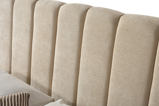 Channel-Tufted Bed Frame – Beige