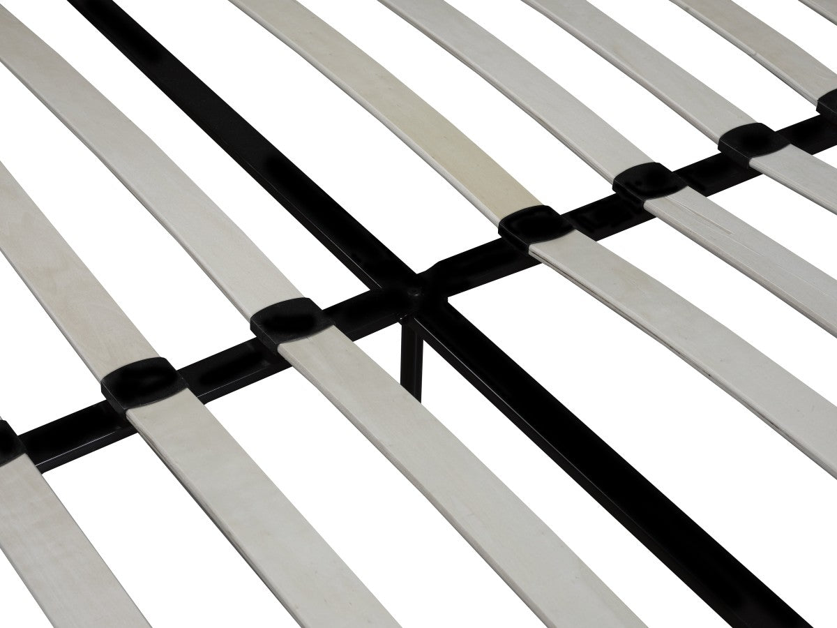 Modern Black Faux Leather Twin Platform Bed Frame with Bentwood Slats