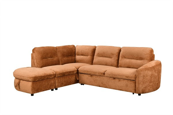LHF Sectional Sleeper Burnt Orange Eucalyptus Frame Convertible Sofa Bed