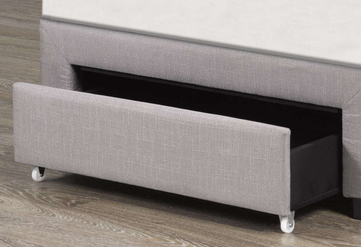 Bradley Twin Platform Bed Base: Grey Fabric, Storage Drawers, Slat Support