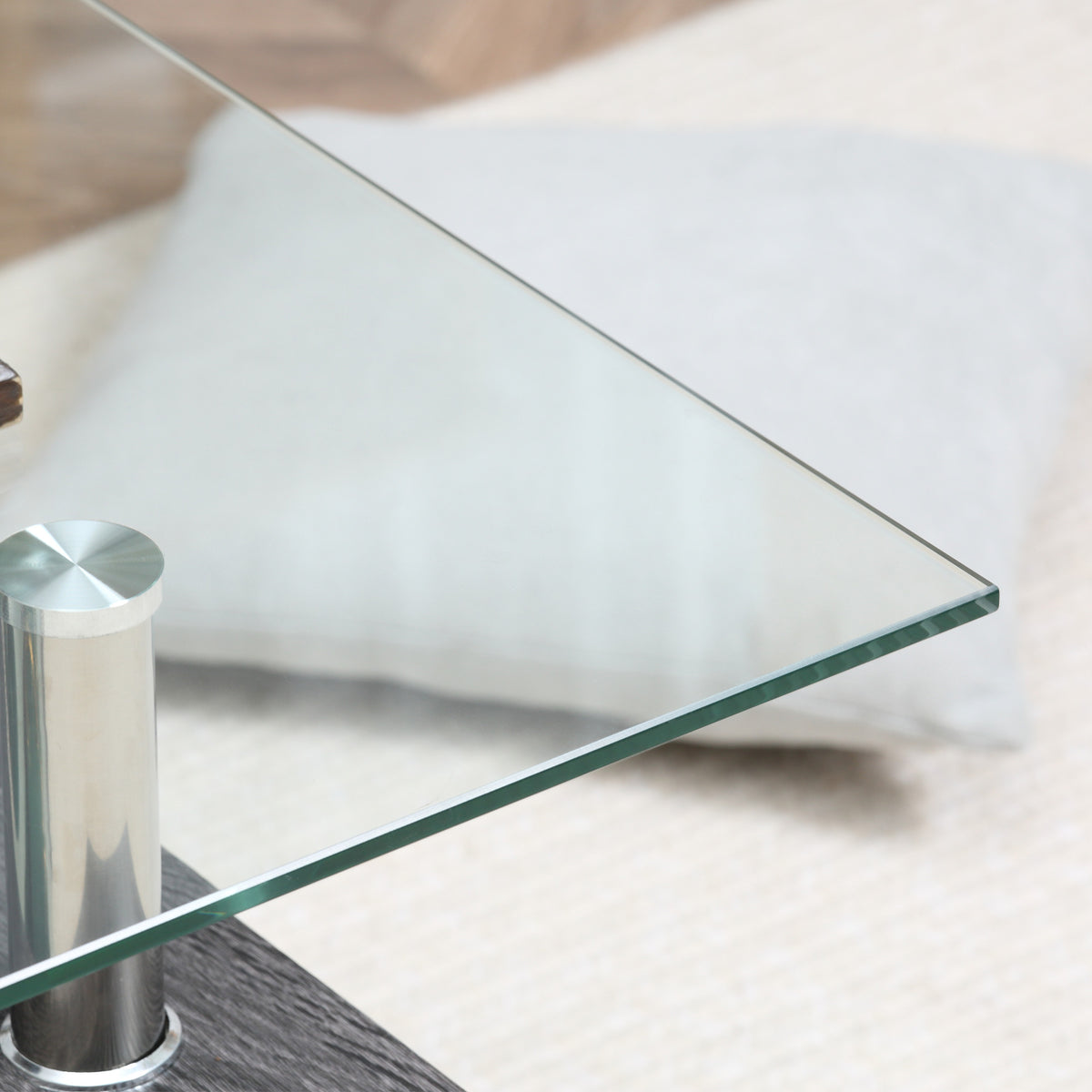 Rectangle Glass-Top Coffee Table with Storage Shelf, Grey