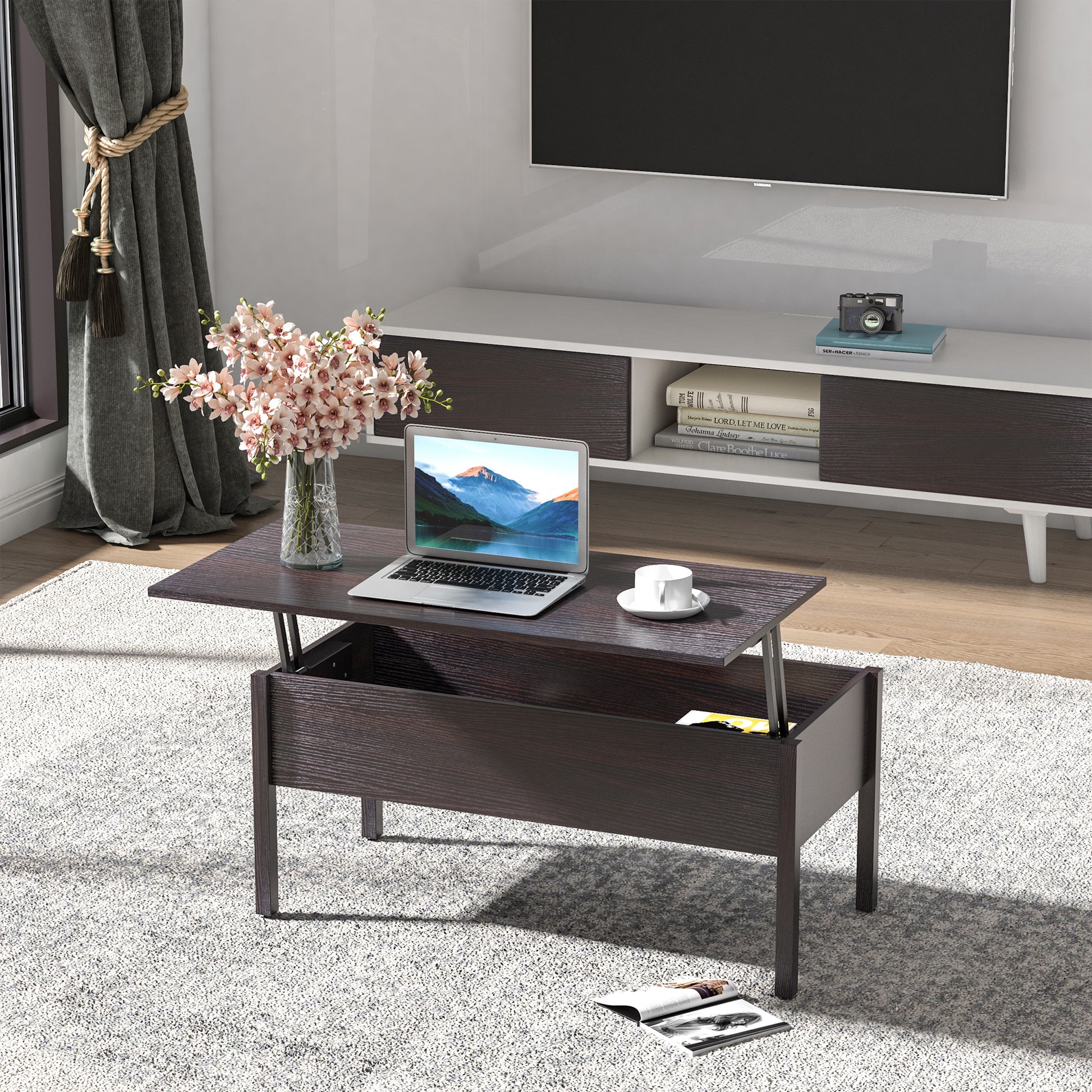 HOMCOM Versatile Lift-Top Coffee Table with Concealed Storage for Modern Living