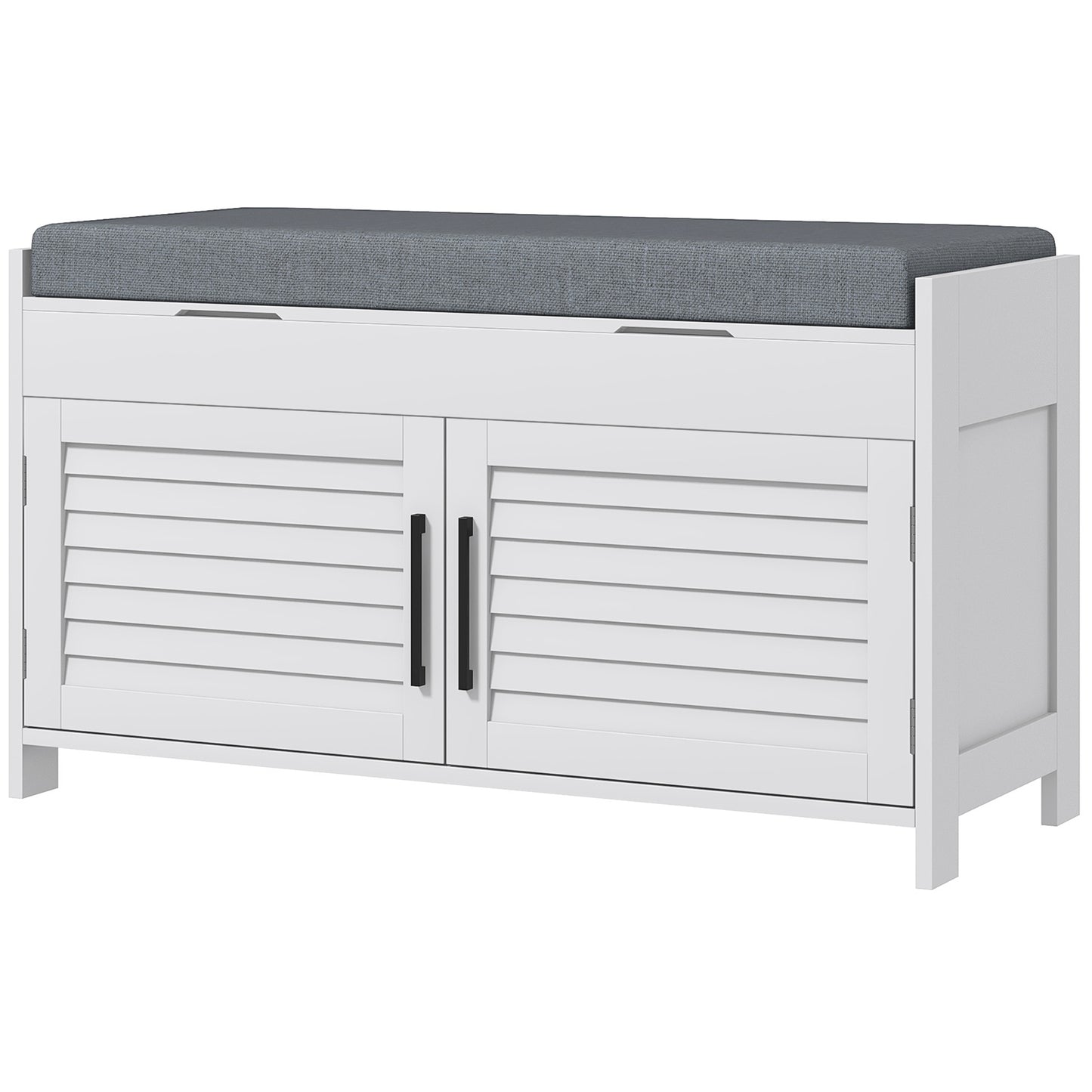 White Entryway Shoe Storage Bench: Cushioned Seat, Hidden Compartments, Adjustable Shelves