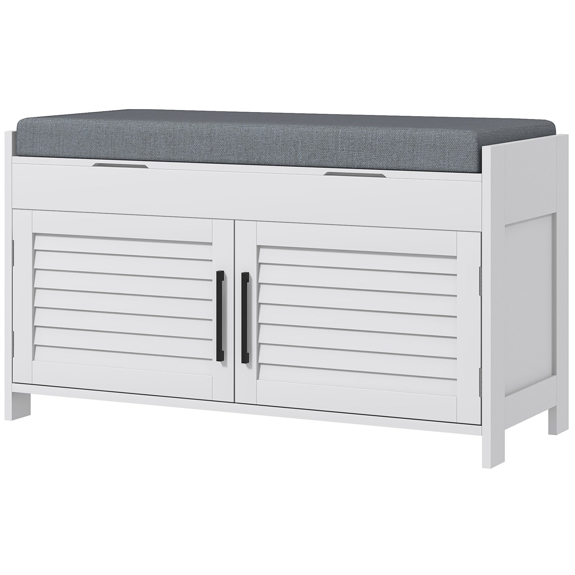 White Entryway Shoe Storage Bench: Cushioned Seat, Hidden Compartments, Adjustable Shelves