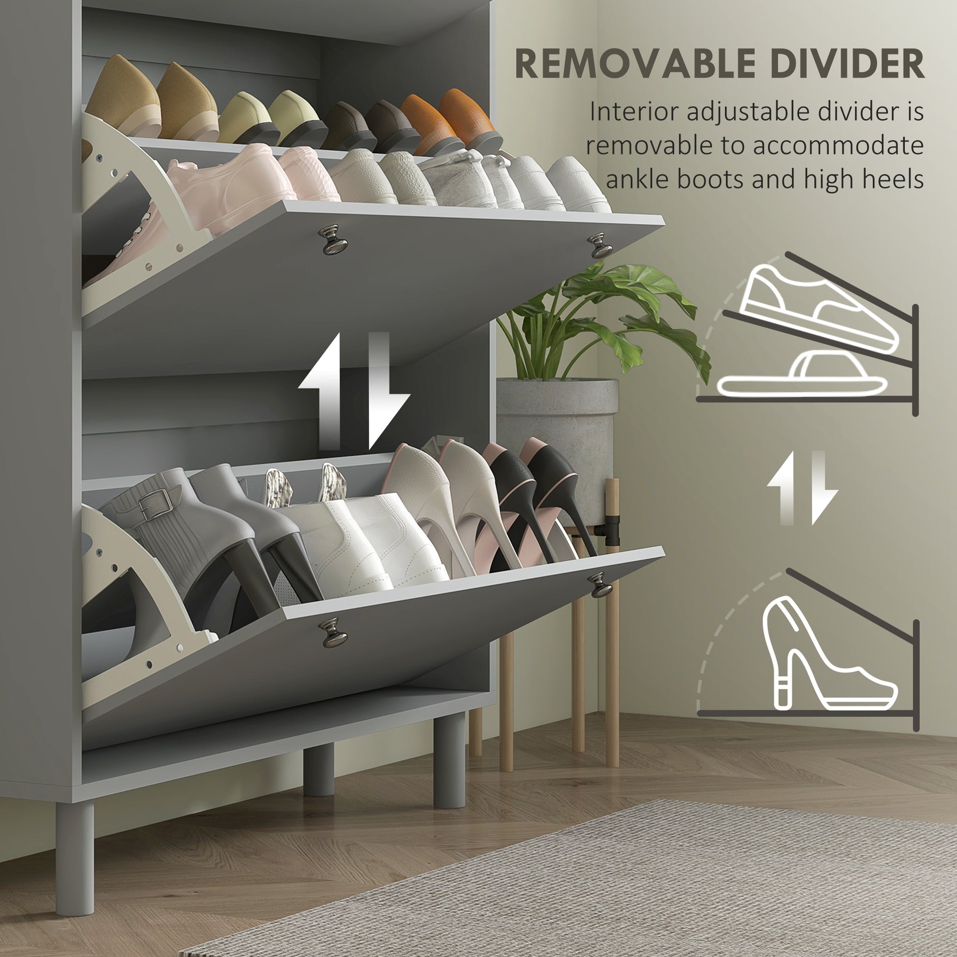 HOMCOM Modern Grey Entryway Shoe Storage Cabinet, 3 Flip Drawers, 24-Pair Capacity