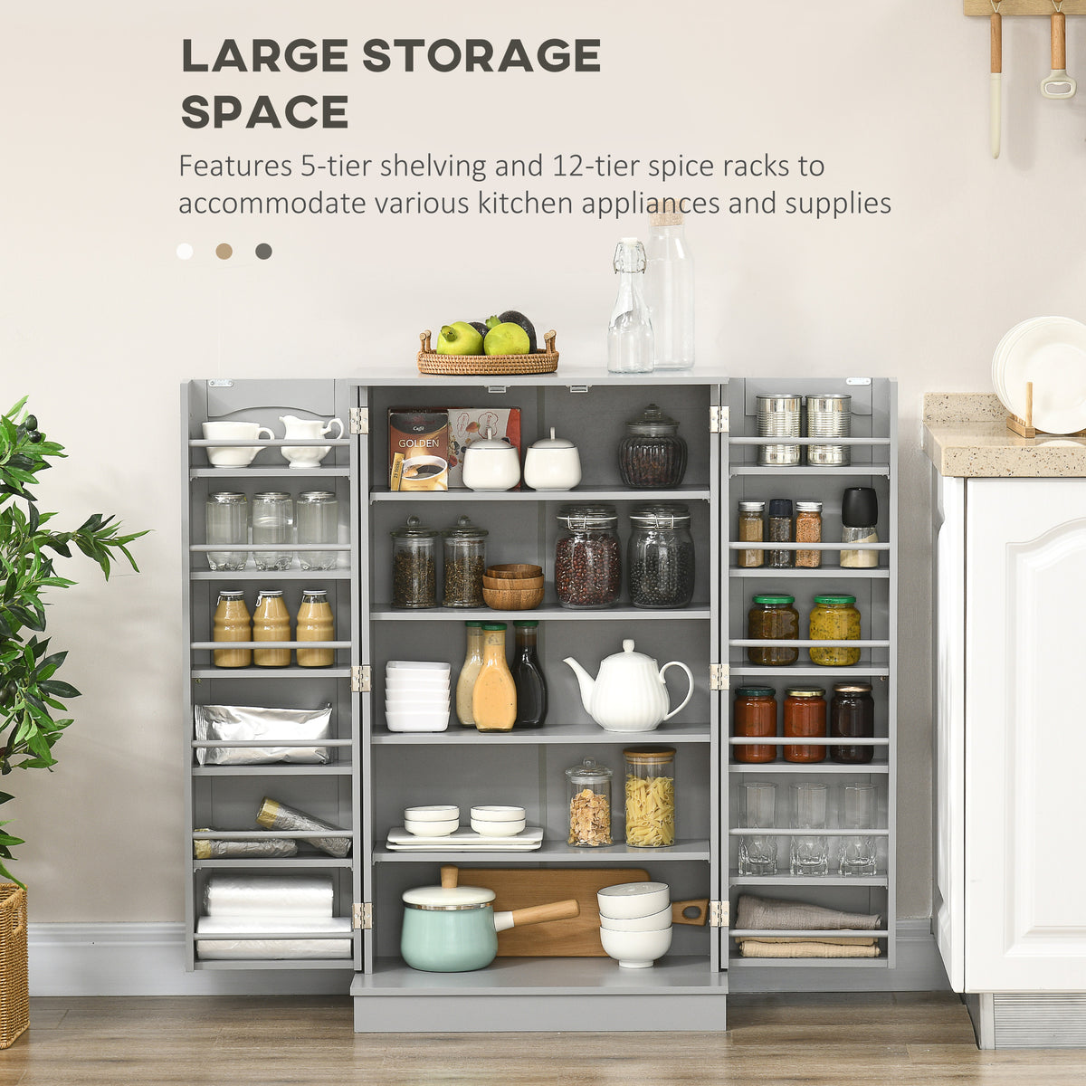 2-Door Kitchen Pantry Cabinet with 5-tier Shelving – 24"W x 41"H