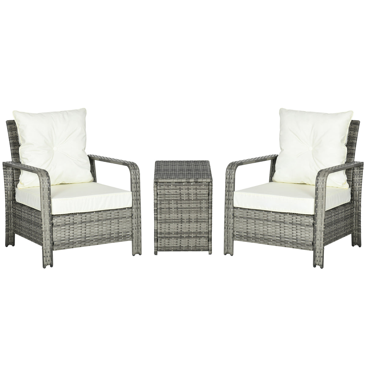 3 Pieces Wicker Patio Furniture Set, Rattan Bistro Set with Storage Coffee Table and Thickened Cushions, Outdoor Conversation Set for Garden, Porch, Balcony – Beige