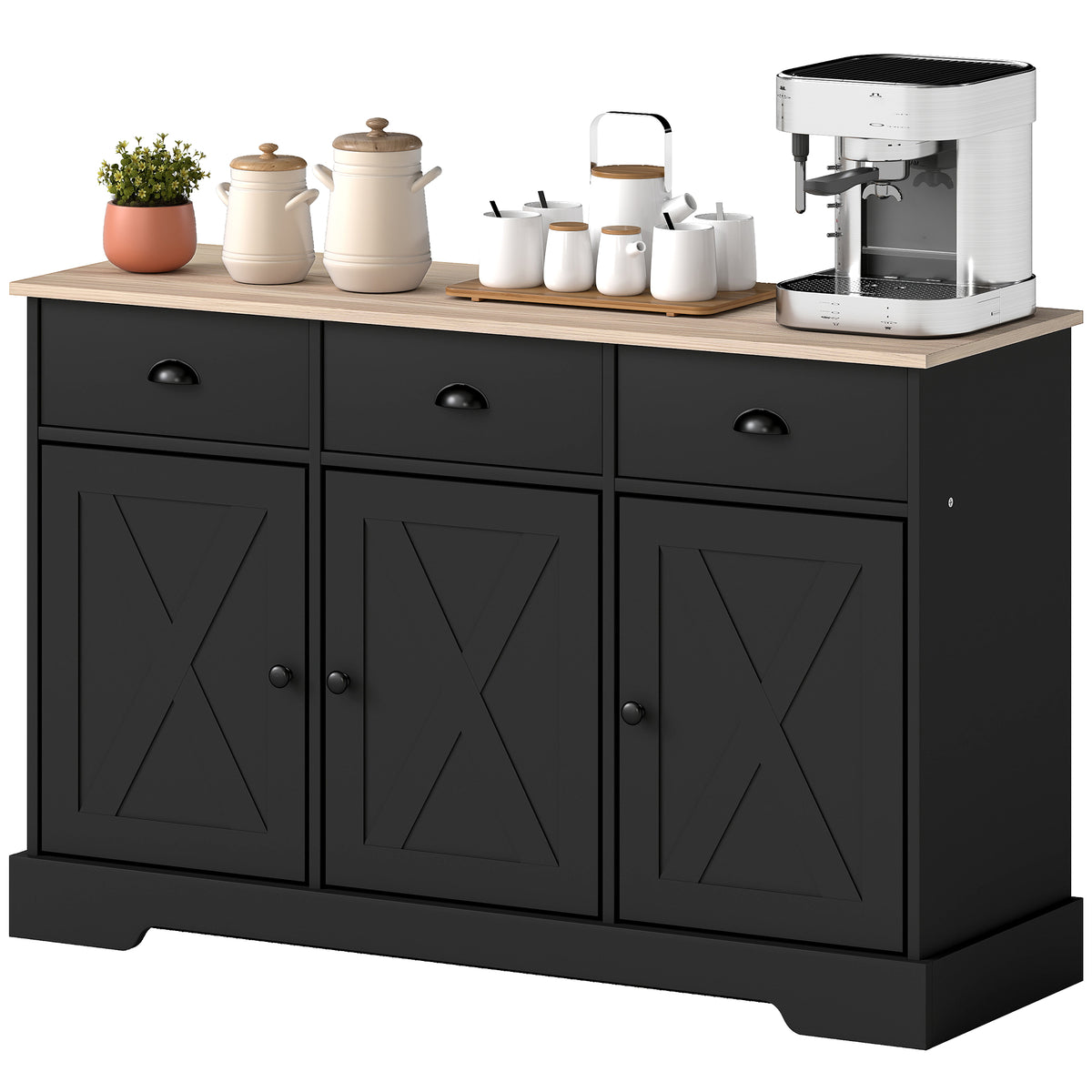 Farmhouse Sideboard with 3 Barn Doors and 3 Drawers – 47"W x 30"H