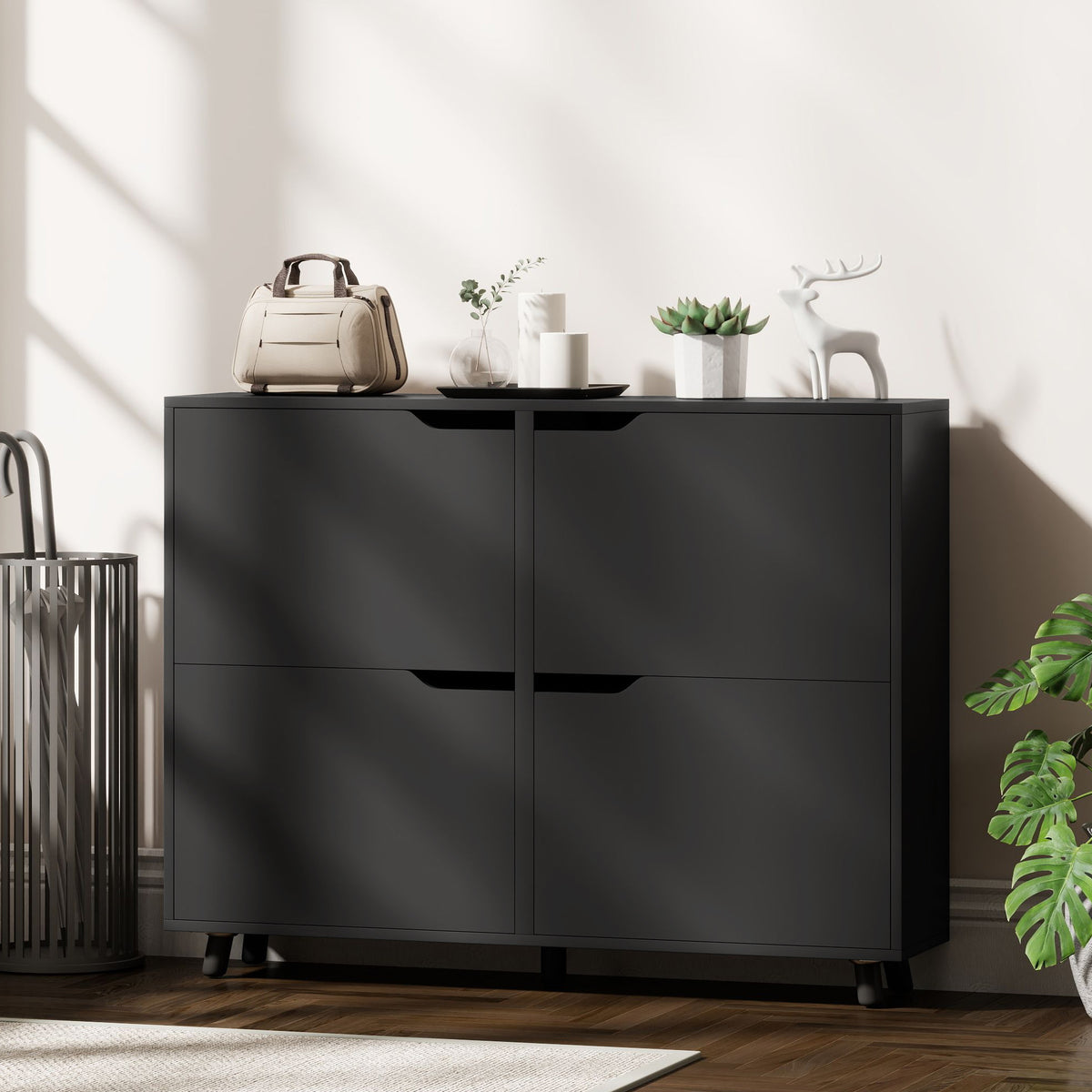 Narrow Shoe Cabinet with 4 Flip Drawers – 41"W x 34"H