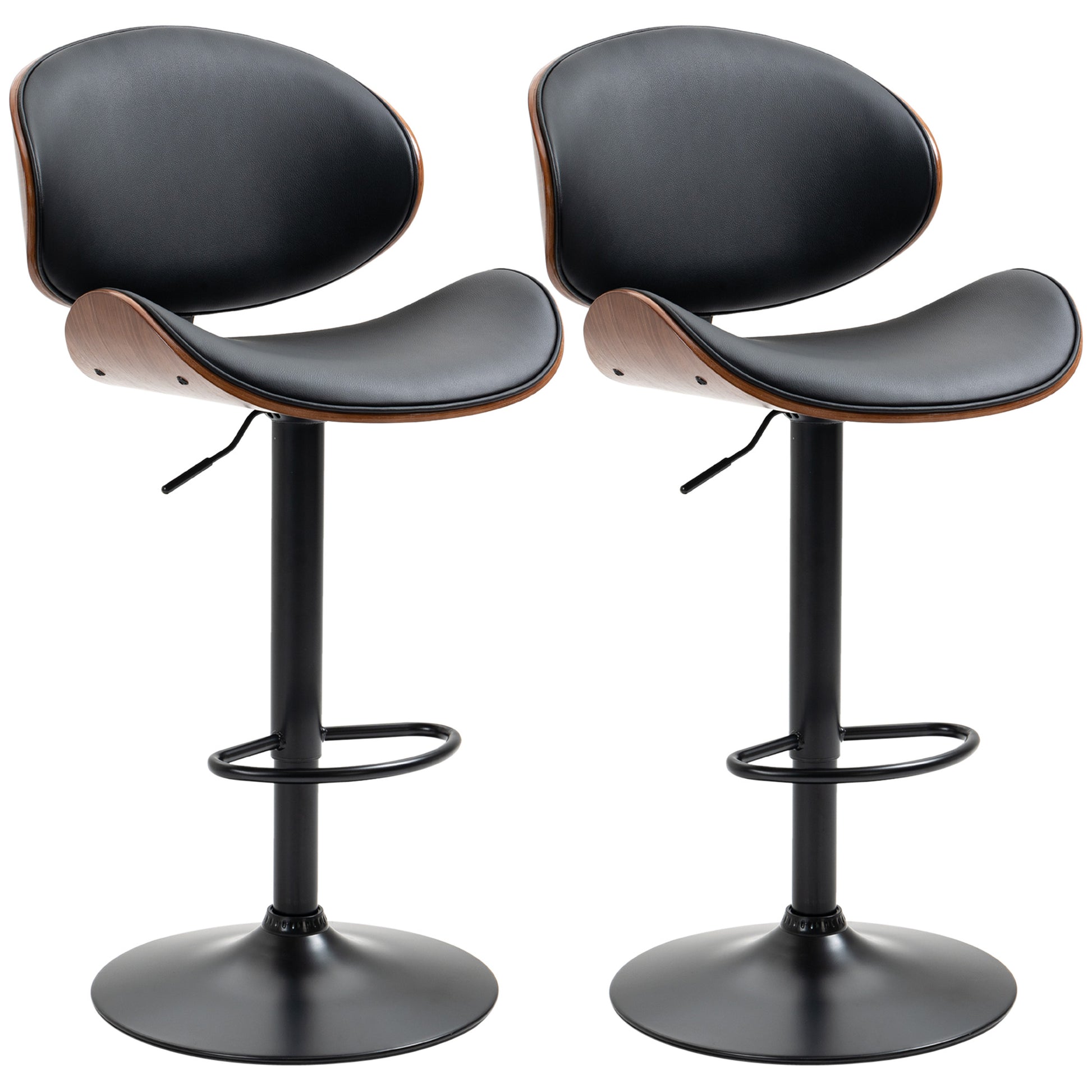 HOMCOM Black PU Leather Adjustable Swivel Bar Stools, Set of 2