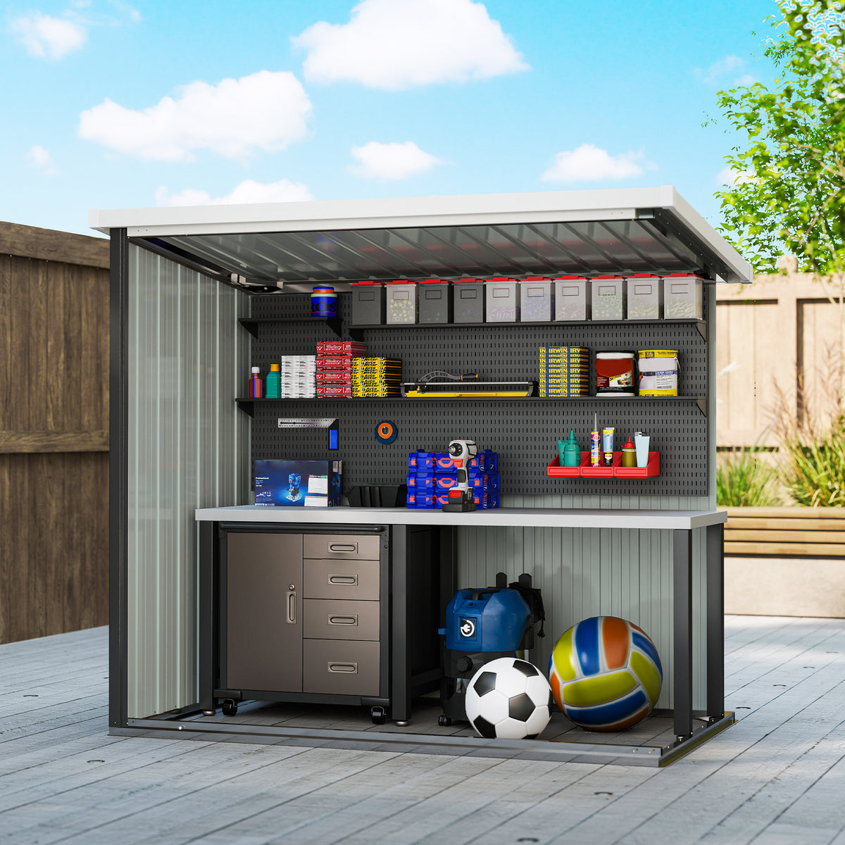 5x3 Lean to Shed with Lockable Door, Durable Metal Shed for Garden, Patio, Lawn