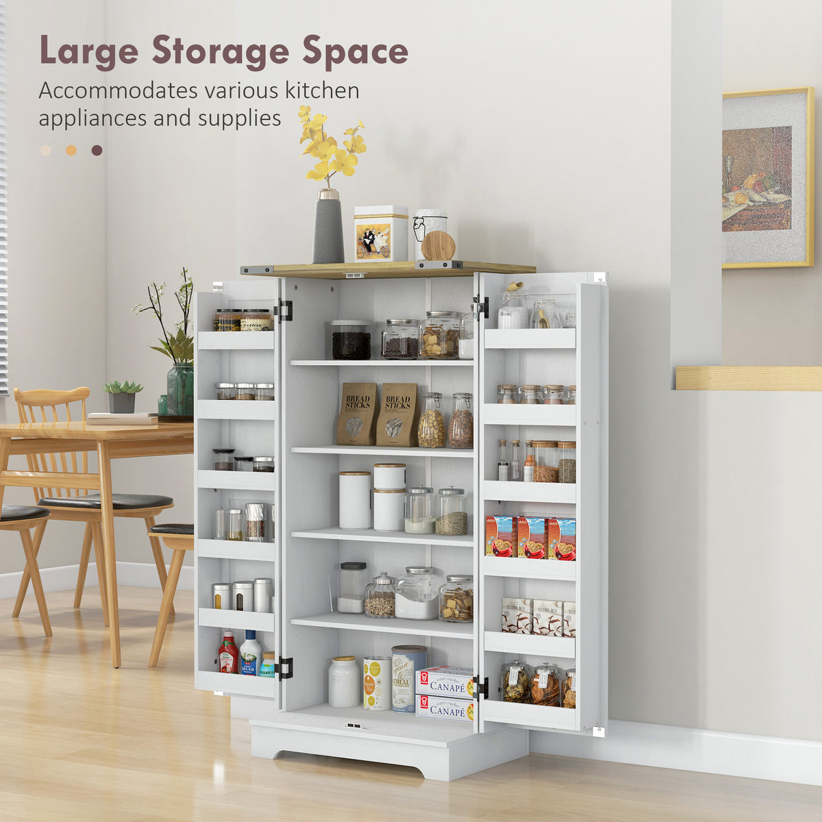 Kitchen Pantry Cabinet with Doors and Adjustable Shelves – 24"W x 47"H