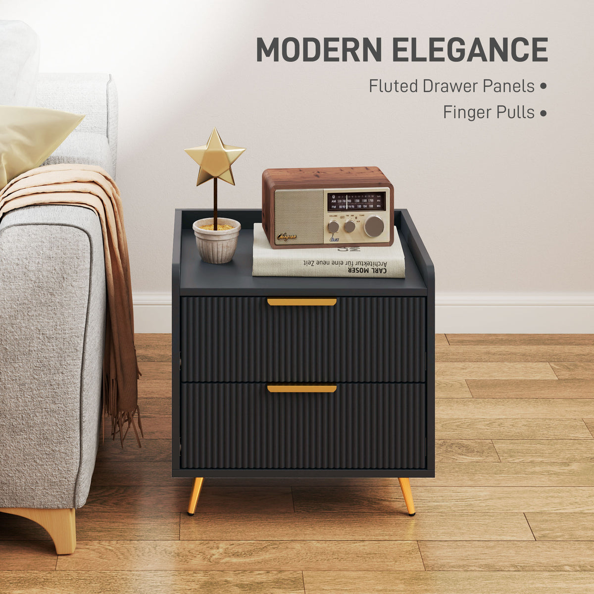 2-Drawer Nightstand with Metal Legs – 20"W x 20"H