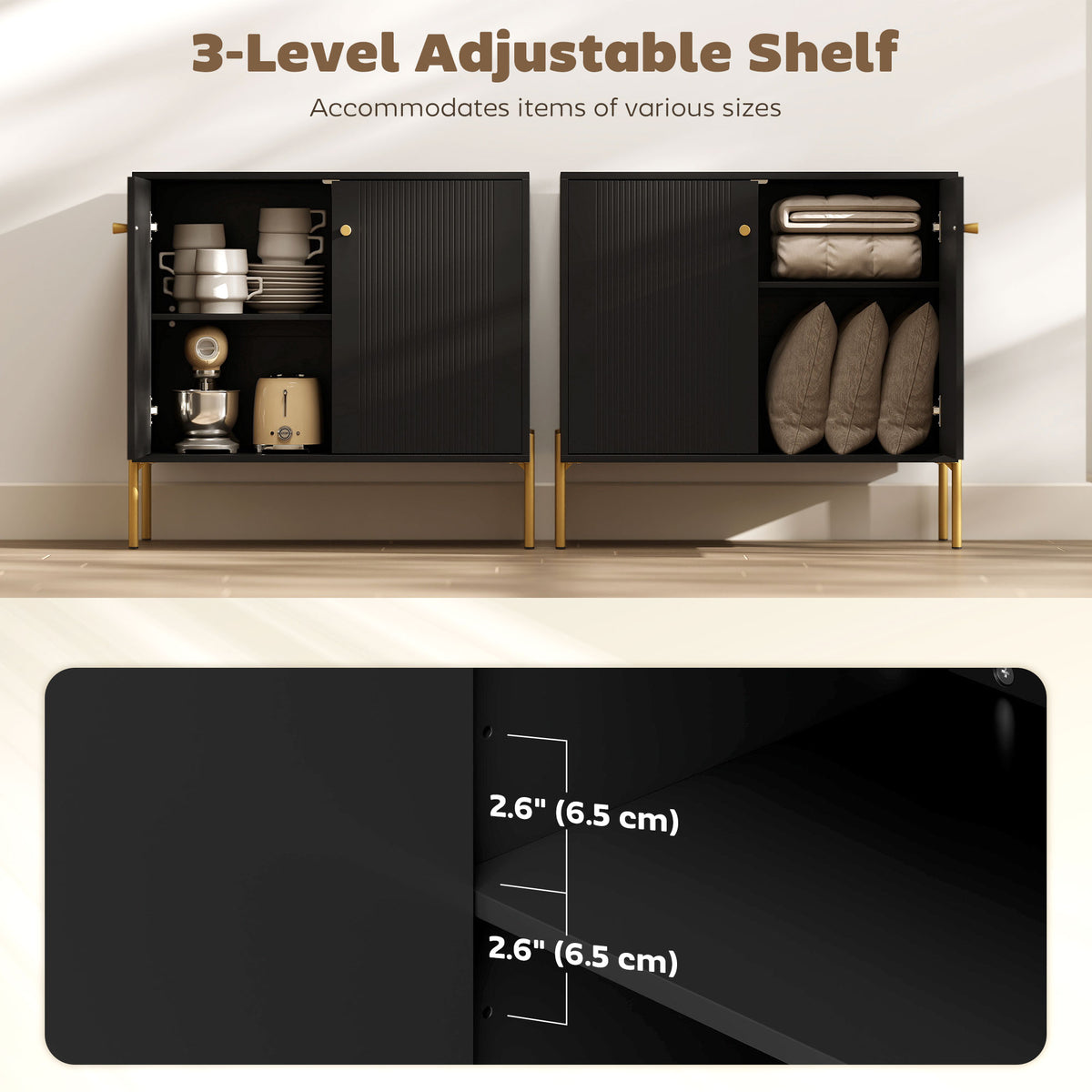 Sideboard with Fluted Doors and Adjustable Shelf – 31"W x 30"H