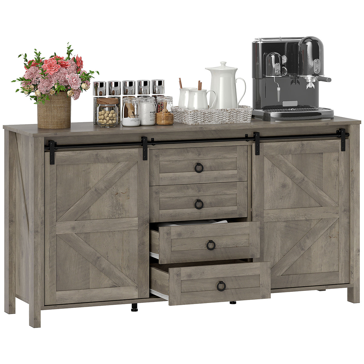 Farmhouse Sideboard with Sliding Barn Doors – 60"W x 31"H