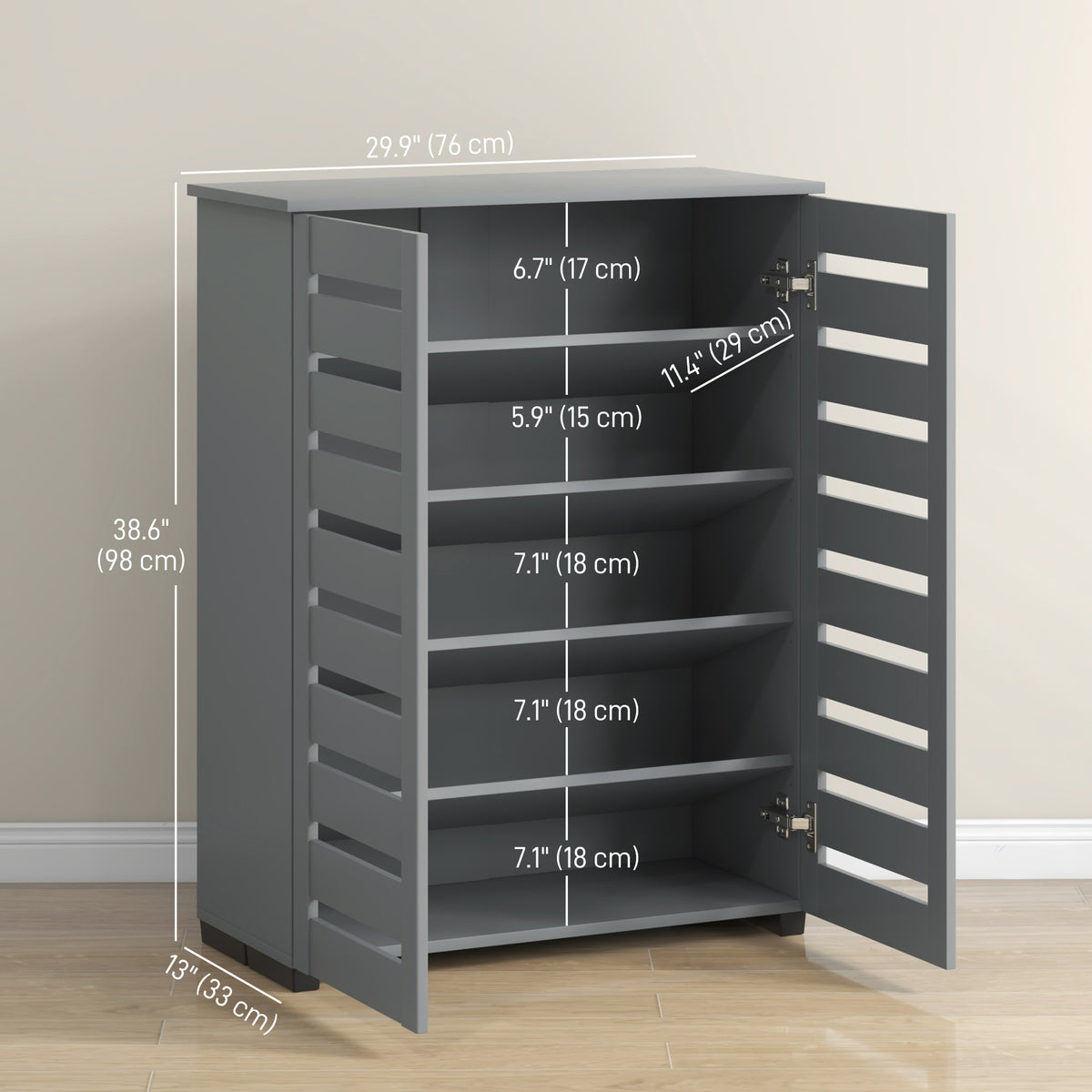 Shoe Cabinet with 2 Slatted Doors – 30"W x 39"H