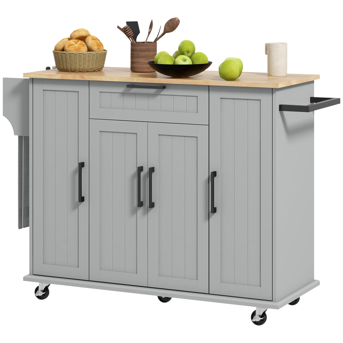 Modern Rolling Kitchen Island Cart with Drawers – 52"W x 36"H